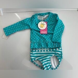 RuffleButts Teal Polka Dot Swimsuit 6-12M